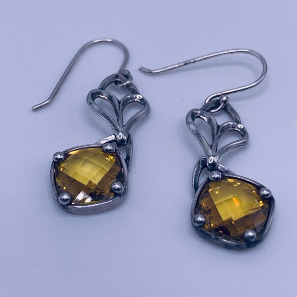 Silpada RARE Sterling Faceted Citrine Heart Dangle French Wire Earrings - Picture 6 of 11